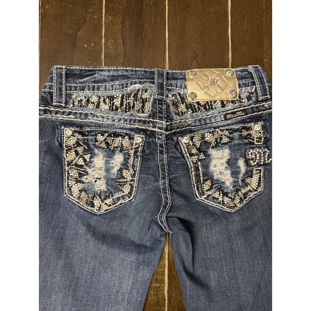 Miss Me Jeans Womens 26 Easy Crop Mid Rise Embellished Rhinestone Y2K 24 Inseam